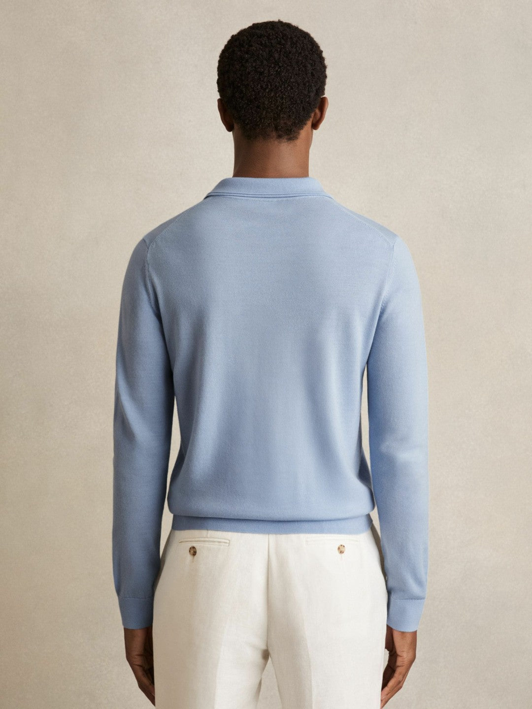 Merino Wool Long-Sleeve Polo Shirt Soft Blue | Men
