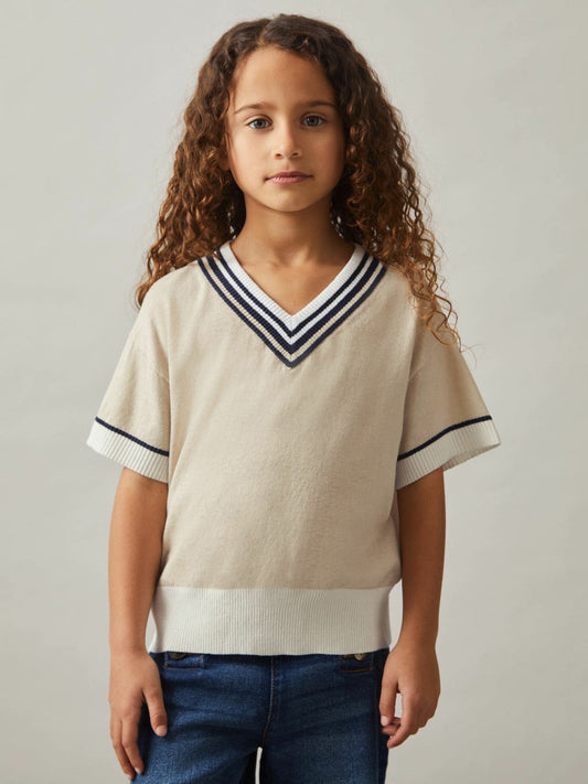 4-9 yrs Cotton-Linen Knit V-Neck Cricket Top Neutral | Children & Baby