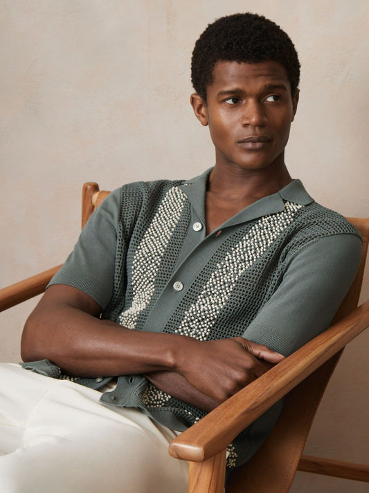 | Ché Beaded Crochet Shirt Sage | Men