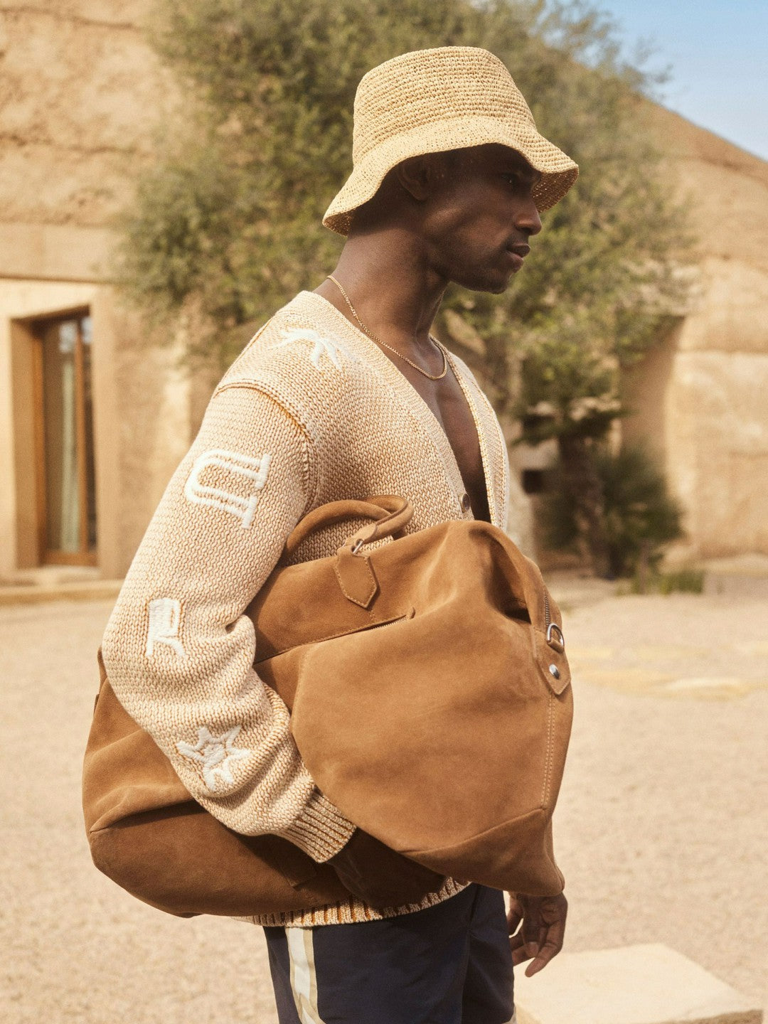 | Ché Motif-Embroidered Cardigan Camel | Men
