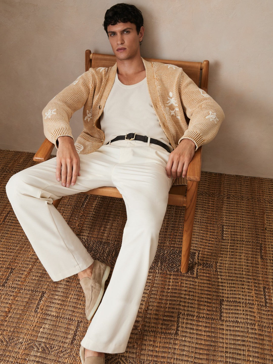 | Ché Motif-Embroidered Cardigan Camel | Men