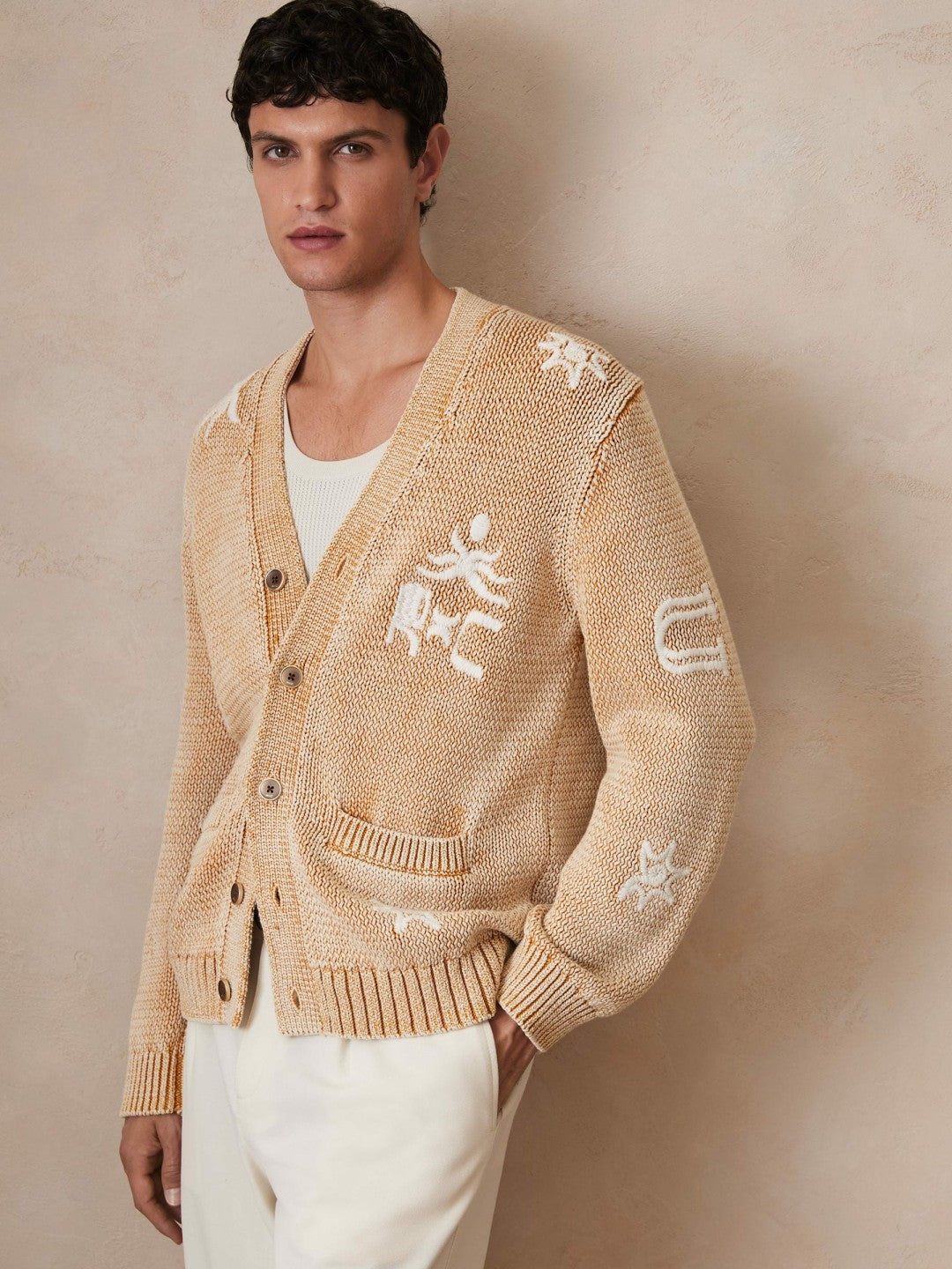 | Ché Motif-Embroidered Cardigan Camel | Men