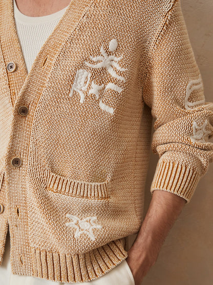 | Ché Motif-Embroidered Cardigan Camel | Men