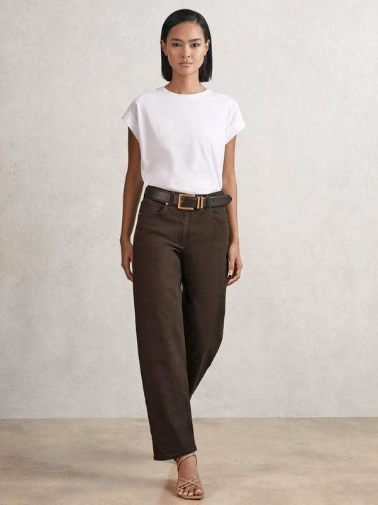 Petite Mid-Rise Straight-Leg Jeans Chocolate | Women