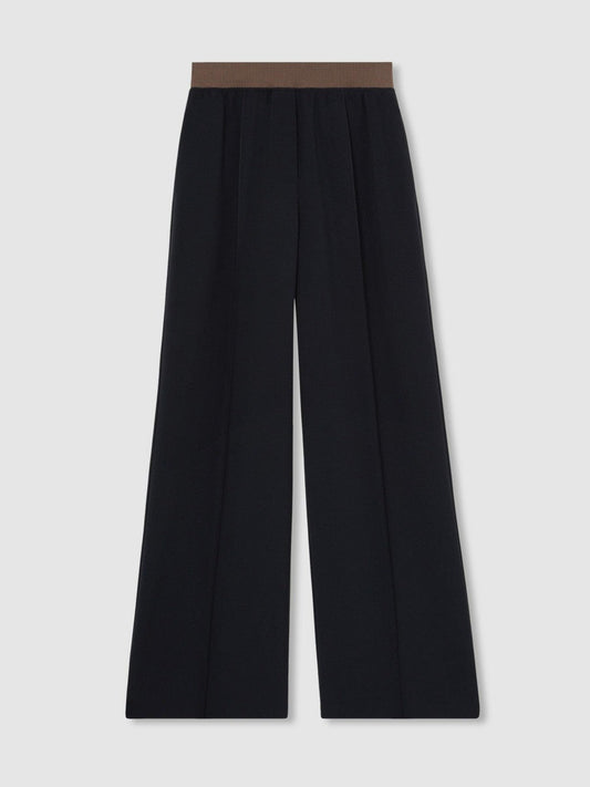 Petite Wide-Leg Elasticated-Waist Trousers Navy | Women