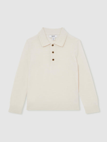 9-13 yrs Merino Wool Long-Sleeve Polo Shirt Snow | Children & Baby