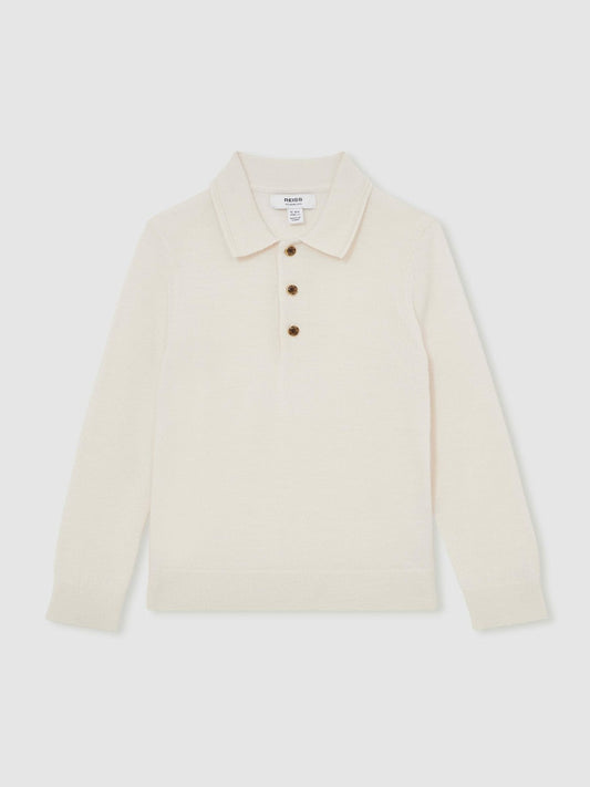 4-9 yrs Merino Wool Long-Sleeve Polo Shirt Snow | Children & Baby
