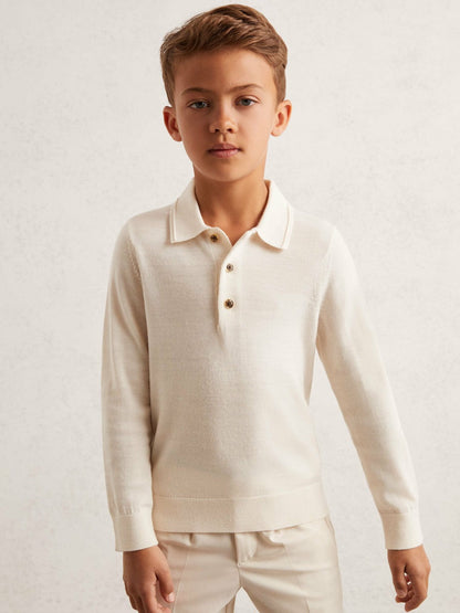 4-9 yrs Merino Wool Long-Sleeve Polo Shirt Snow | Children & Baby