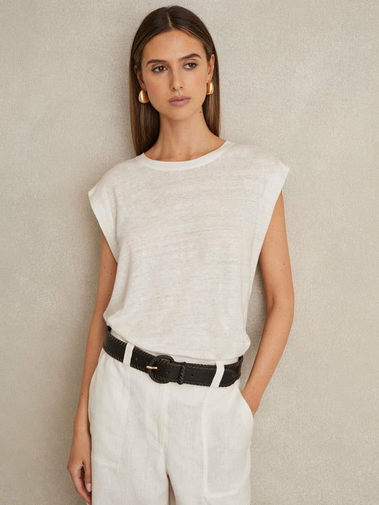 Linen Cap-Sleeve T-Shirt White | Women