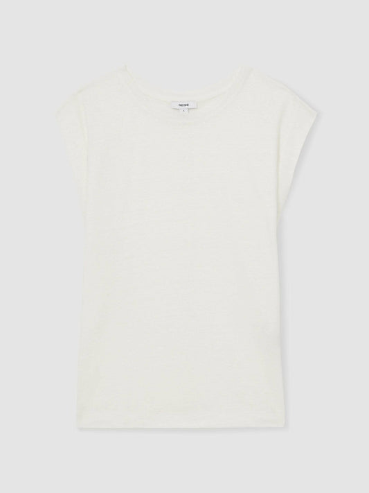 Linen Cap-Sleeve T-Shirt White | Women