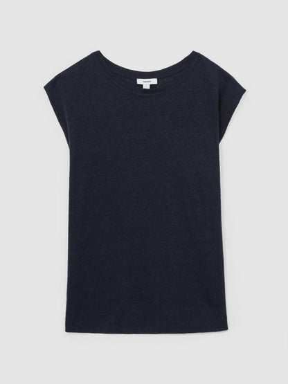 Linen Cap-Sleeve T-Shirt Navy | Women