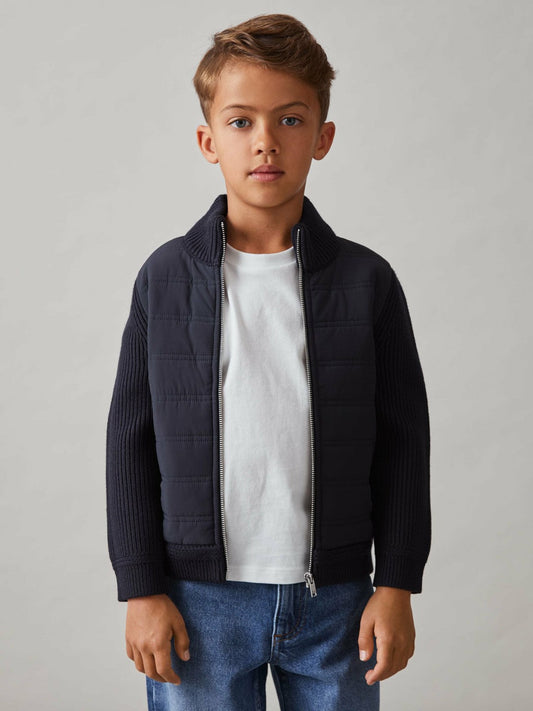 3-9 yrs Hybrid Quilt and Knit Zip Through Jacket Navy | Children & Baby