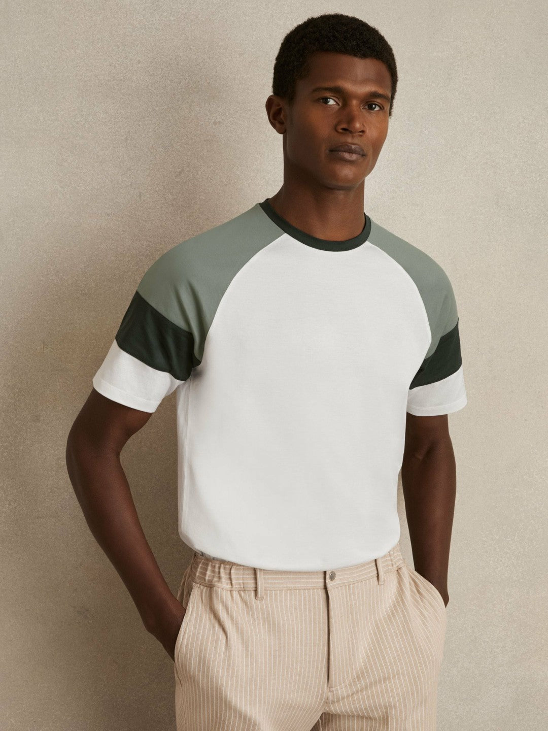 Mercerised-Cotton Colourblock T-Shirt White/Sage | Men