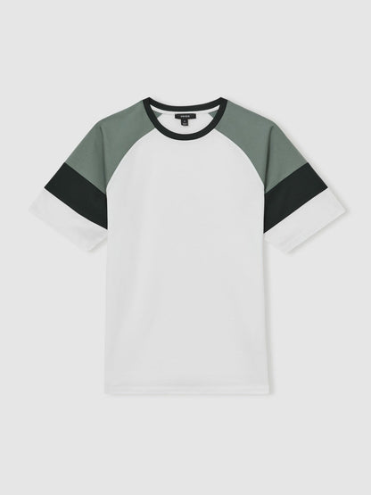 Mercerised-Cotton Colourblock T-Shirt White/Sage | Men