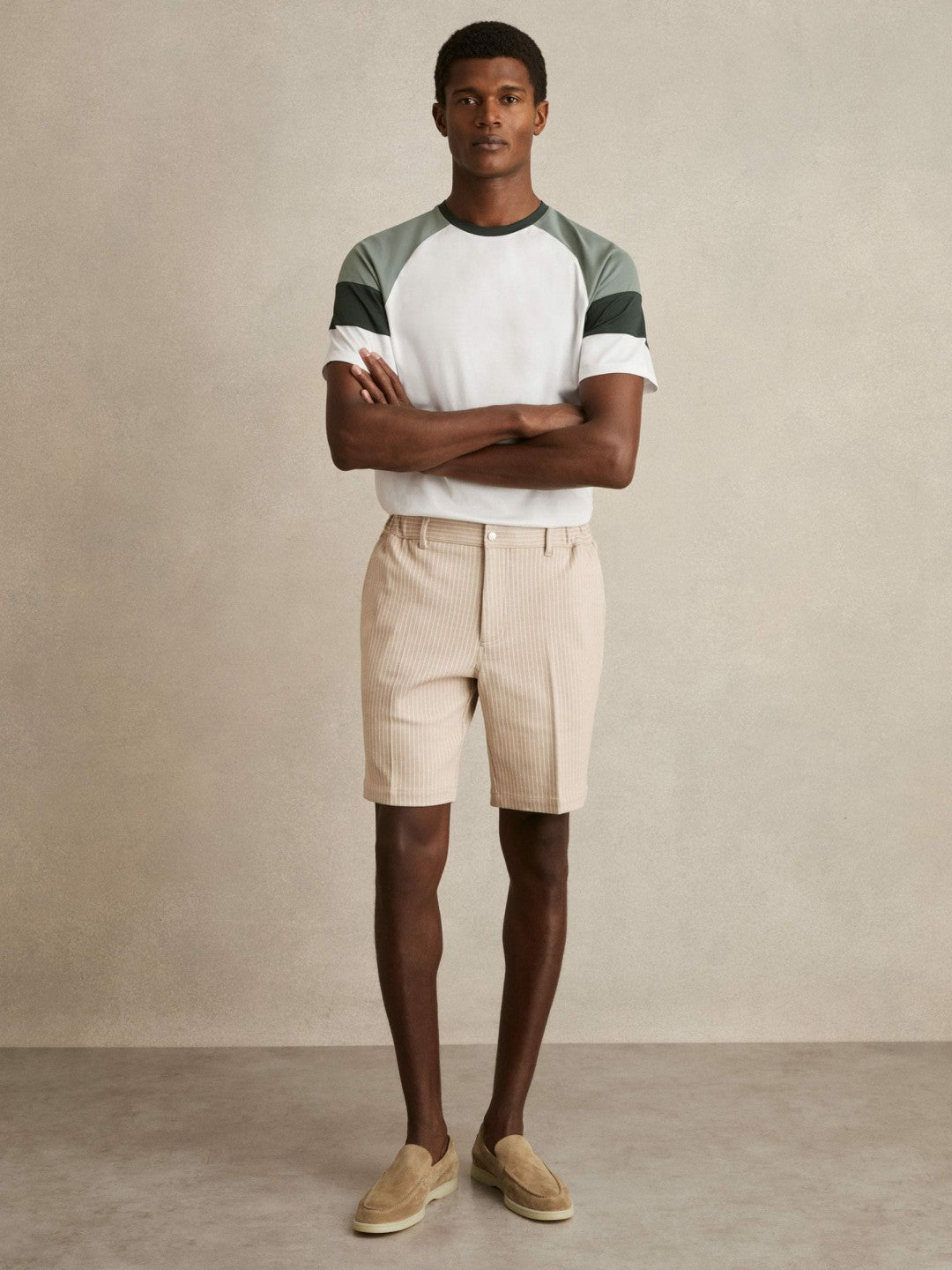 Mercerised-Cotton Colourblock T-Shirt White/Sage | Men
