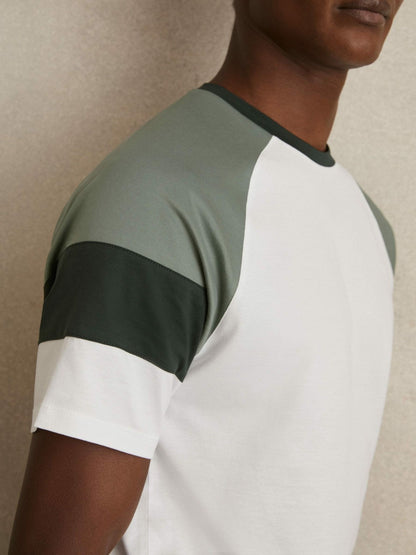 Mercerised-Cotton Colourblock T-Shirt White/Sage | Men
