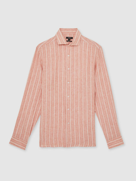 Linen Striped Long Sleeve Shirt Pink Rose/White Bengal Stripe | Men