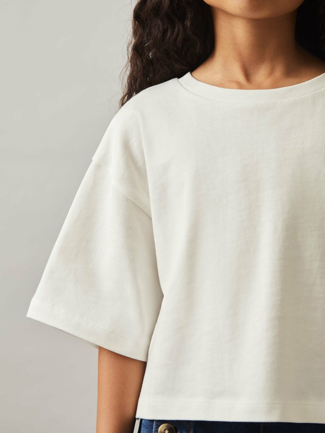 9-13 yrs Oversize Cotton Cropped T-Shirt Ivory | Children & Baby