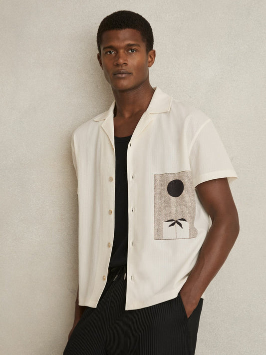 Graphic Print Cuban-Collar Shirt White | Men