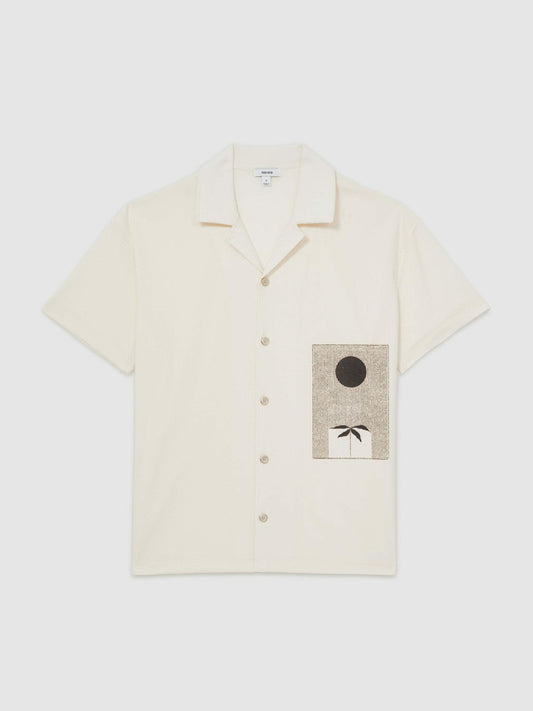 Graphic Print Cuban-Collar Shirt White | Men