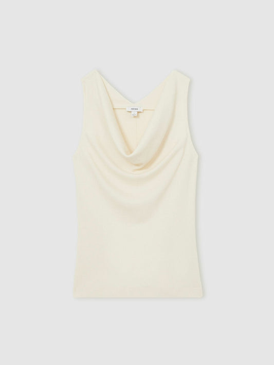 Ribbed Cowl-Neck Vest Ivory | Women