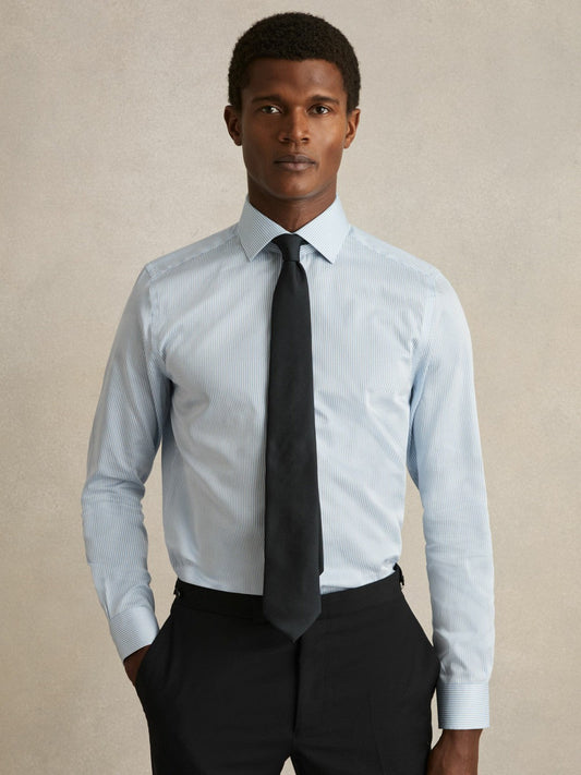 Regular Fit Cotton Sateen Shirt Blue Stripe | Men