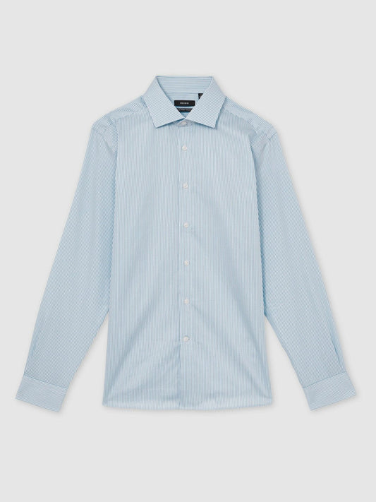 Regular Fit Cotton Sateen Shirt Blue Stripe | Men