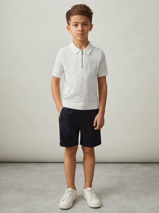 3-9 yrs Half-Zip Pointelle Polo Shirt Off White | Children & Baby