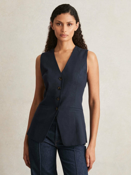 Paige Button-Through Vest Dark Ink Blue | Women