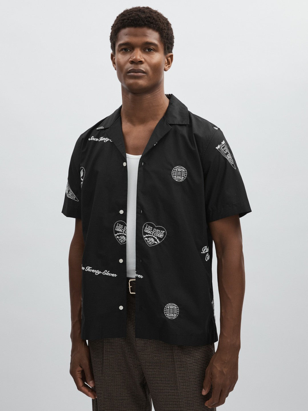 Les Deux Cotton Embroidered Shirt Black Print | Men