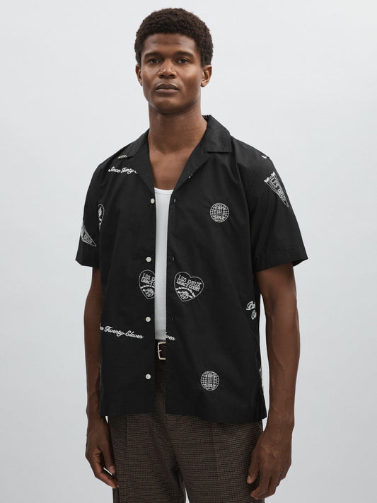 Les Deux Cotton Embroidered Shirt Black Print | Men