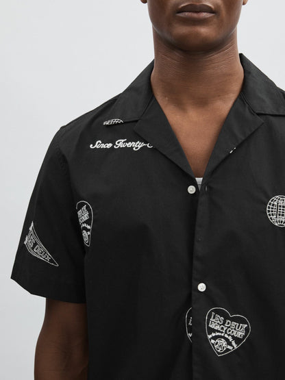 Les Deux Cotton Embroidered Shirt Black Print | Men