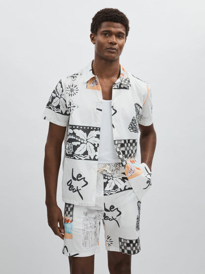 Les Deux Cotton Graphic-Print Shirt Ivory Print | Men
