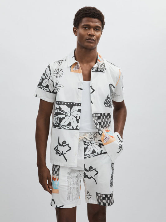 Les Deux Cotton Graphic-Print Shirt Ivory Print | Men