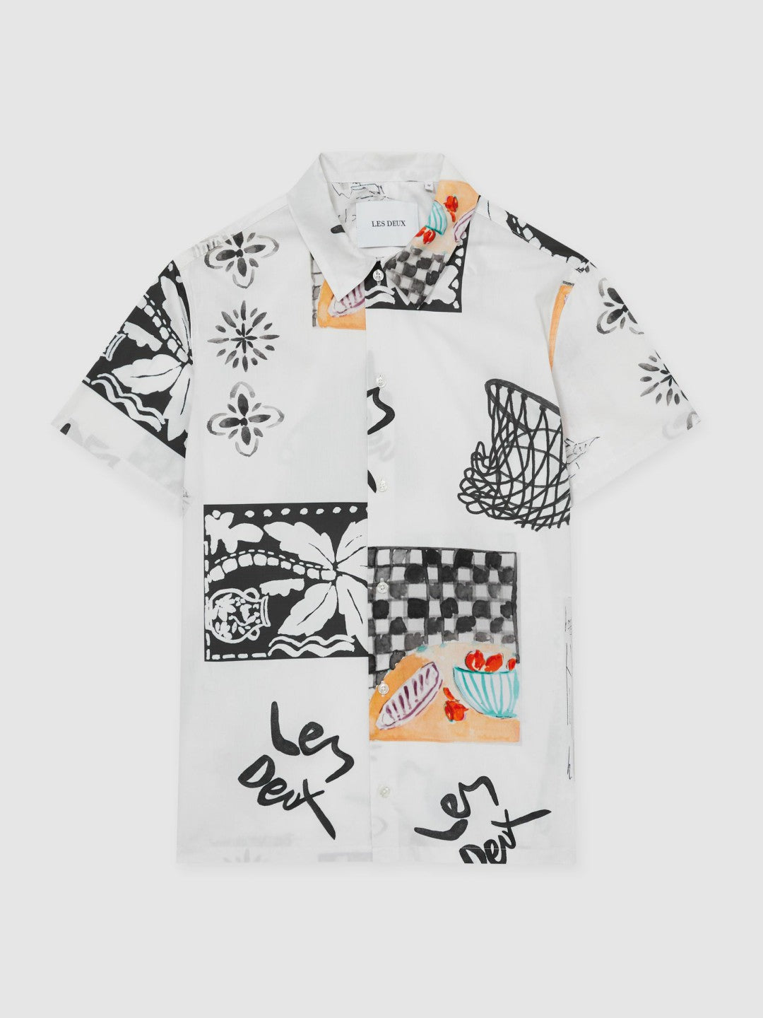 Les Deux Cotton Graphic-Print Shirt Ivory Print | Men