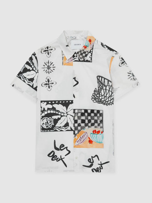 Les Deux Cotton Graphic-Print Shirt Ivory Print | Men