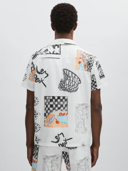 Les Deux Cotton Graphic-Print Shirt Ivory Print | Men