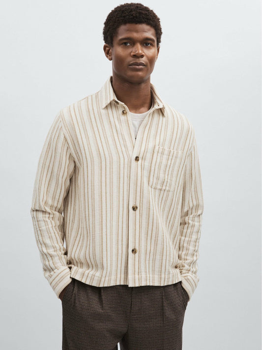 Les Deux Cotton-Blend Stripe Overshirt Ivory | Men