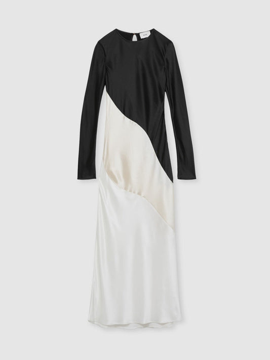 Acler Satin Colour Block Midi Dress Ivory/Black | Women