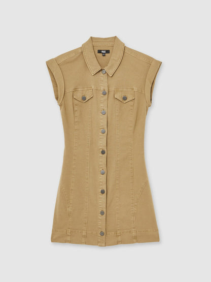 Paige Fern Beige Denim Button Through Mini Dress Fern Beige | Women