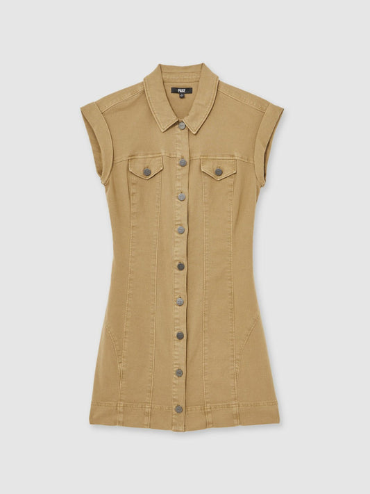 Paige Fern Beige Denim Button Through Mini Dress Fern Beige | Women
