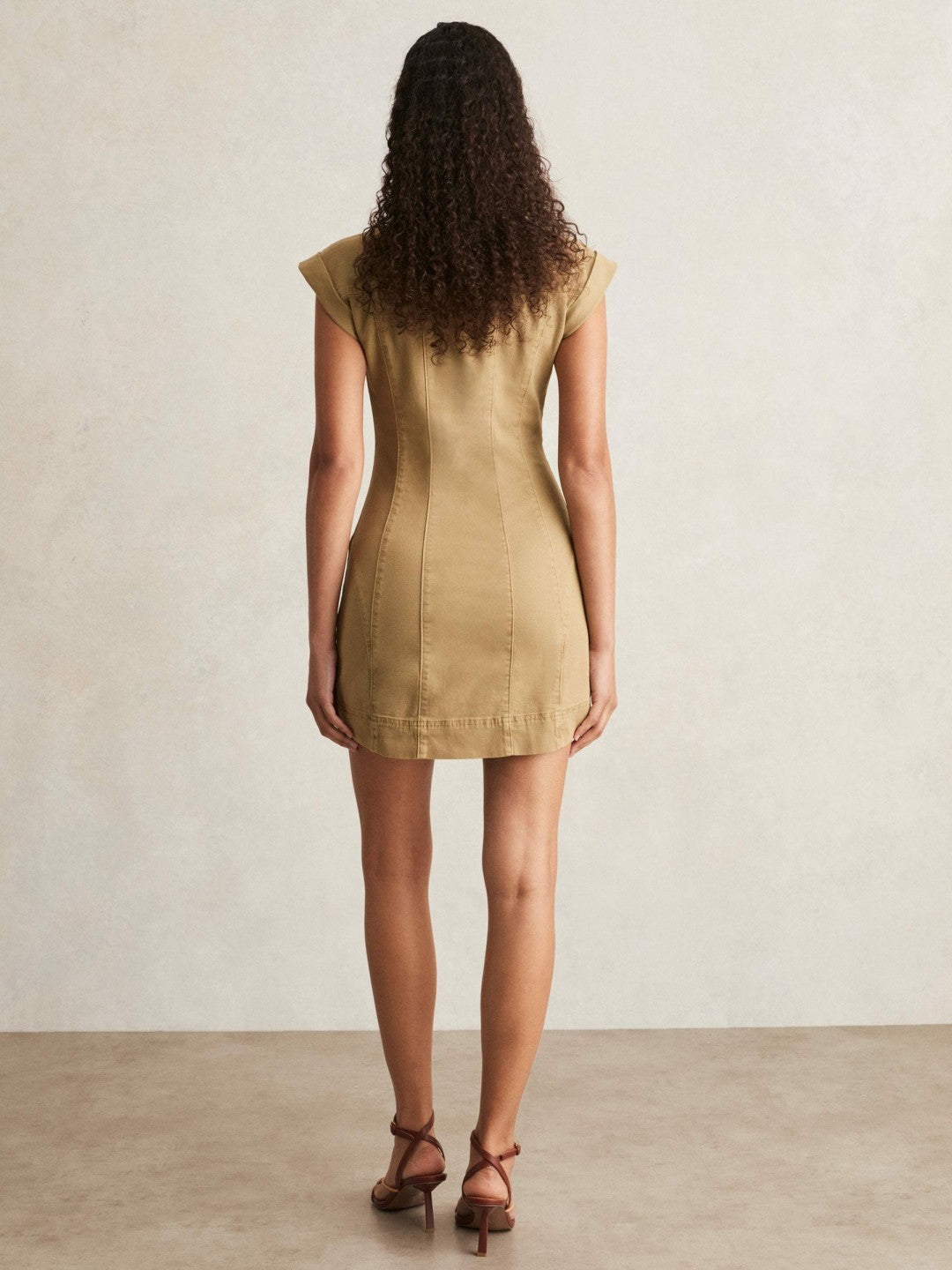 Paige Fern Beige Denim Button Through Mini Dress Fern Beige | Women
