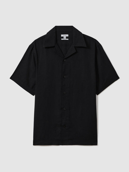Linen Cuban-Collar Shirt Black | Men
