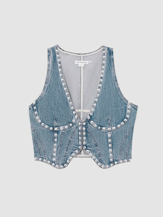 Studded Denim Vest Indigo Blue | Women