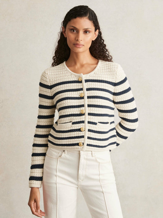 Paige Ivory Textured Knit Stripe Cardigan Ivory | Women