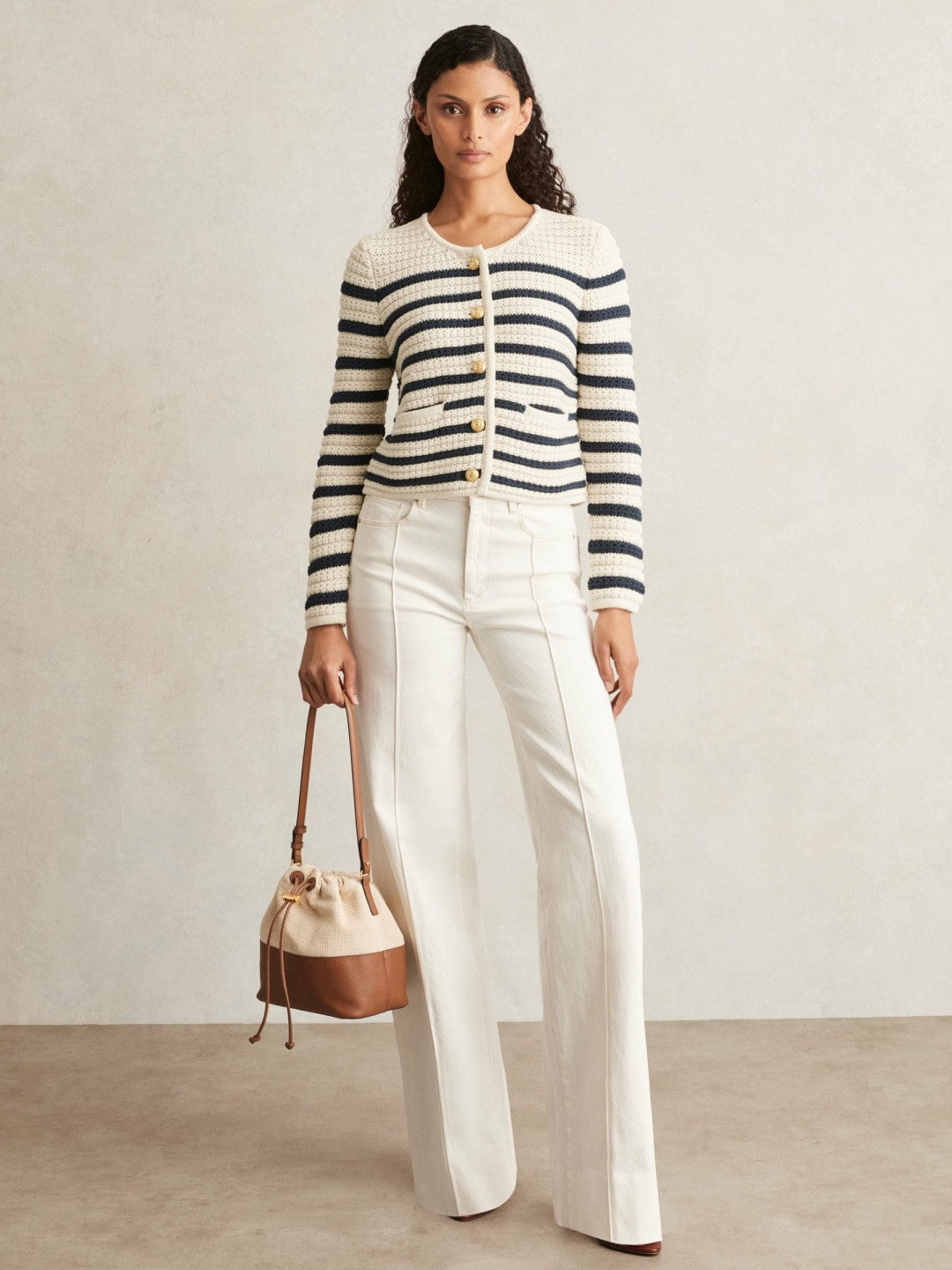 Paige Ivory Textured Knit Stripe Cardigan Ivory | Women