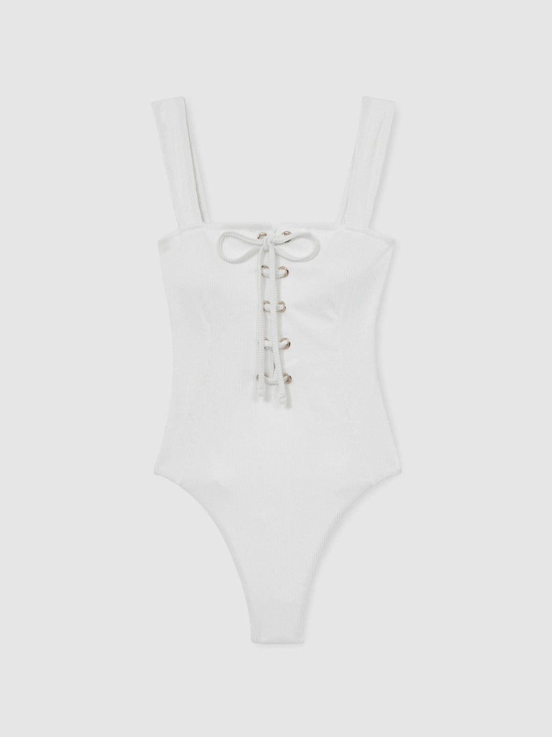 Ribbed Lace-Up Swimsuit White | Women