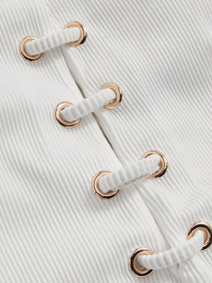 Ribbed Lace-Up Swimsuit White | Women