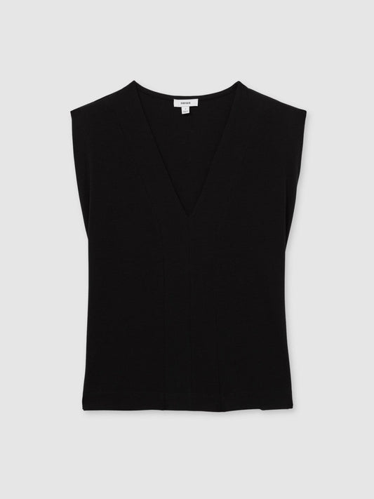 Cotton Shoulder-Pad V-Neck Top Black | Women