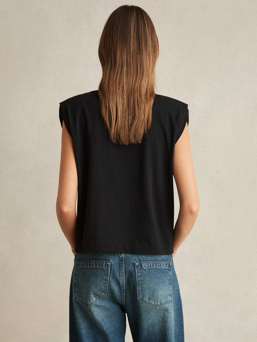 Cotton Shoulder-Pad V-Neck Top Black | Women